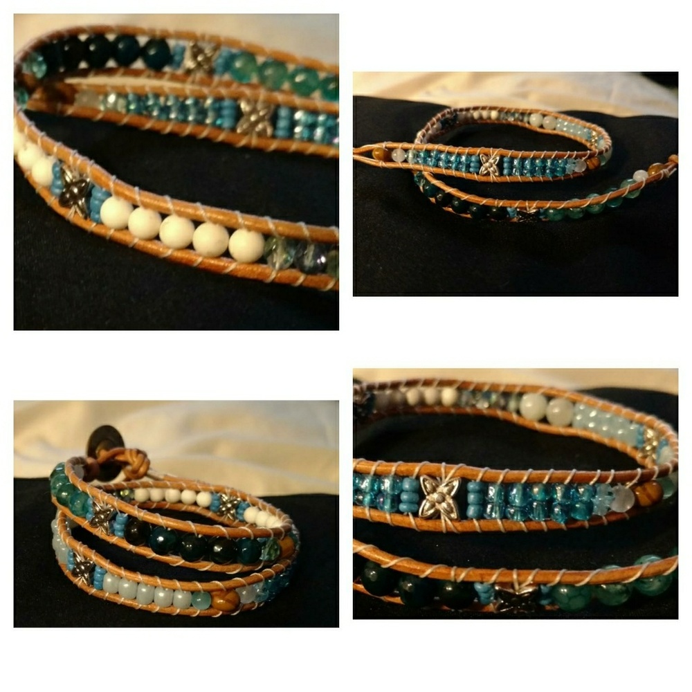 Gemstone beaded leather wrap bracelet